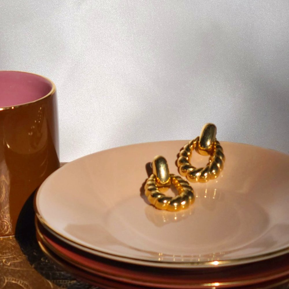 Gold Tone Door Knocker Dangle Earrings
